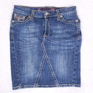 Philanthropic Denim Skirt Embellished‎ Western XL Blue Y2K Retro Vibes Boho Chic